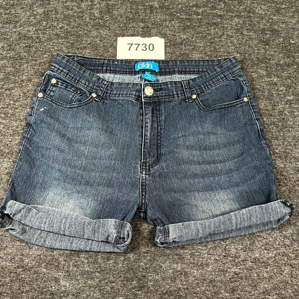 Dkin Denim Shorts Womens 12 Blue Cotton Cuffed Hem Embellished Flat Front Casual